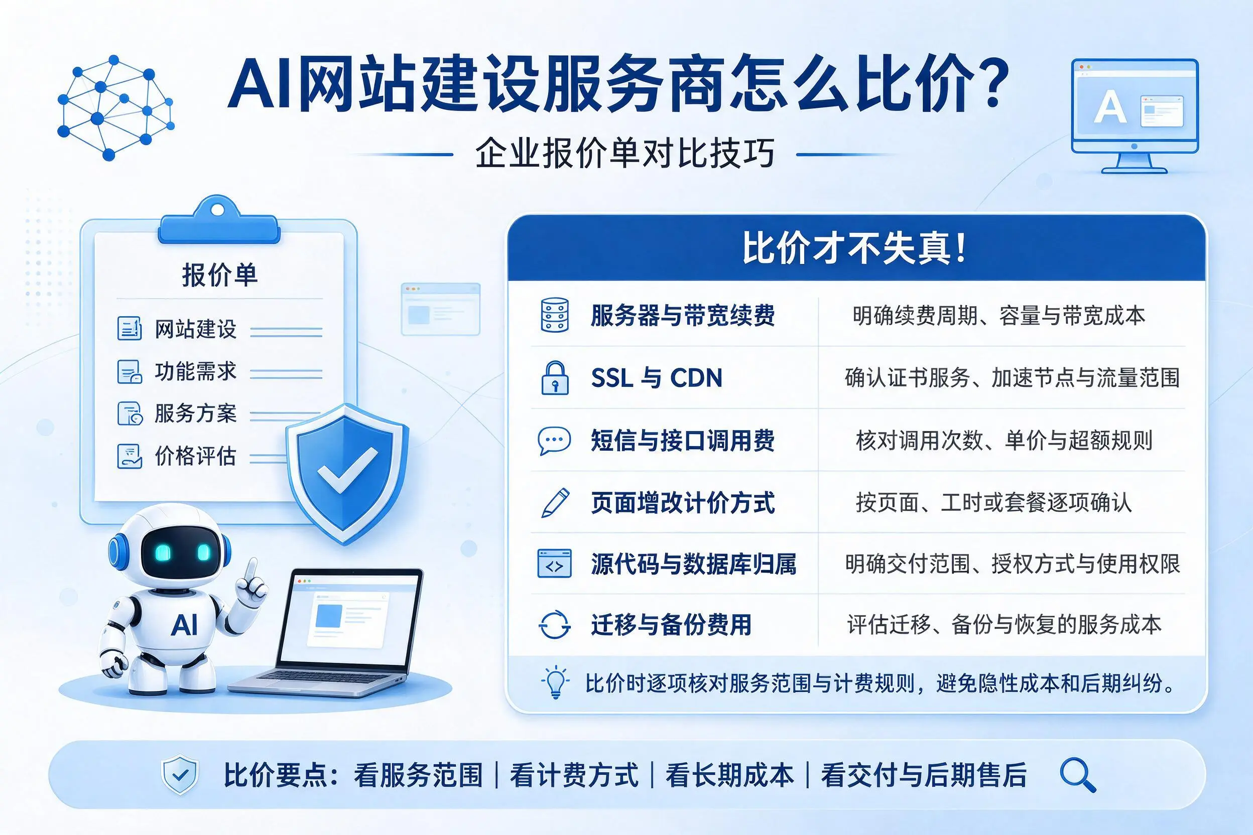 AI网站建设服务商怎么比价?白沙企业报价单对比技巧